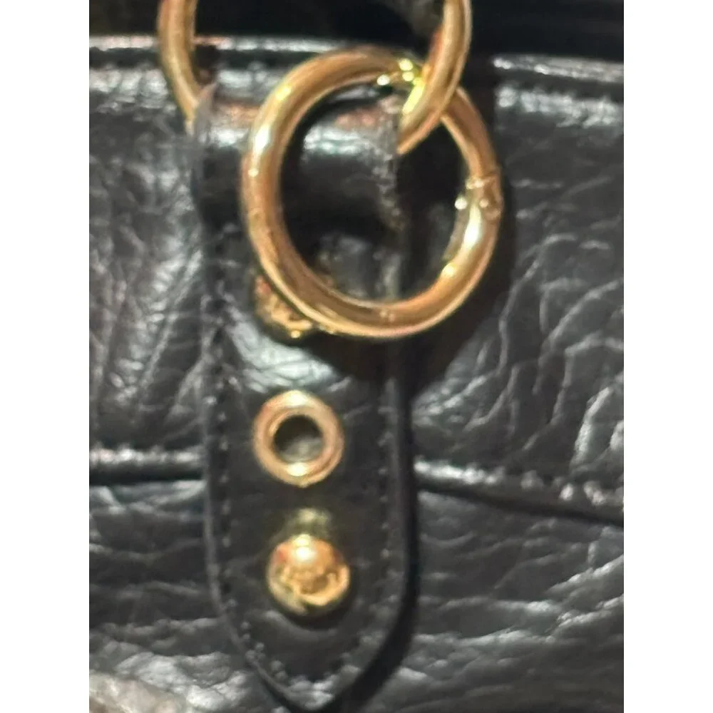 Juicy Couture Black Pebble Faux Leather Tote Bag With Gold Hardware & Front Pock